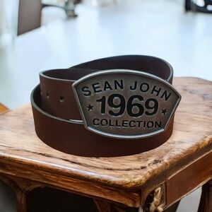 Vintage Sean John 1969 Collection 4.5" x 3" Silver Brass 2" Belt Buckle & belt